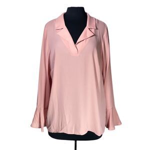 ELOQUII Women's Blouse Nude Pink V-Neck Flared Sleeve Pullover Top Size 14 NWT